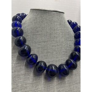 Transluscent Dutch Blue Cobalt Glass Native American Trade Beads 23mm 24.5" (25)